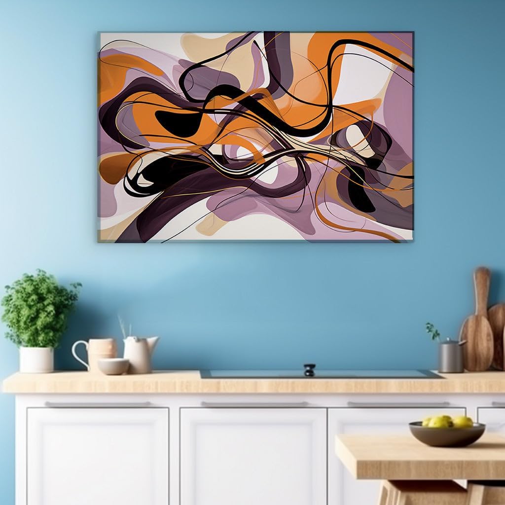Canvas for Living room. Waves of Vibrance: An Exploration of Orange and Black in Abstract Digital Artistry, 27 x 18 inch Canvas Wall Art - Ready to Hang - 69x46 cm (27x18 inch)