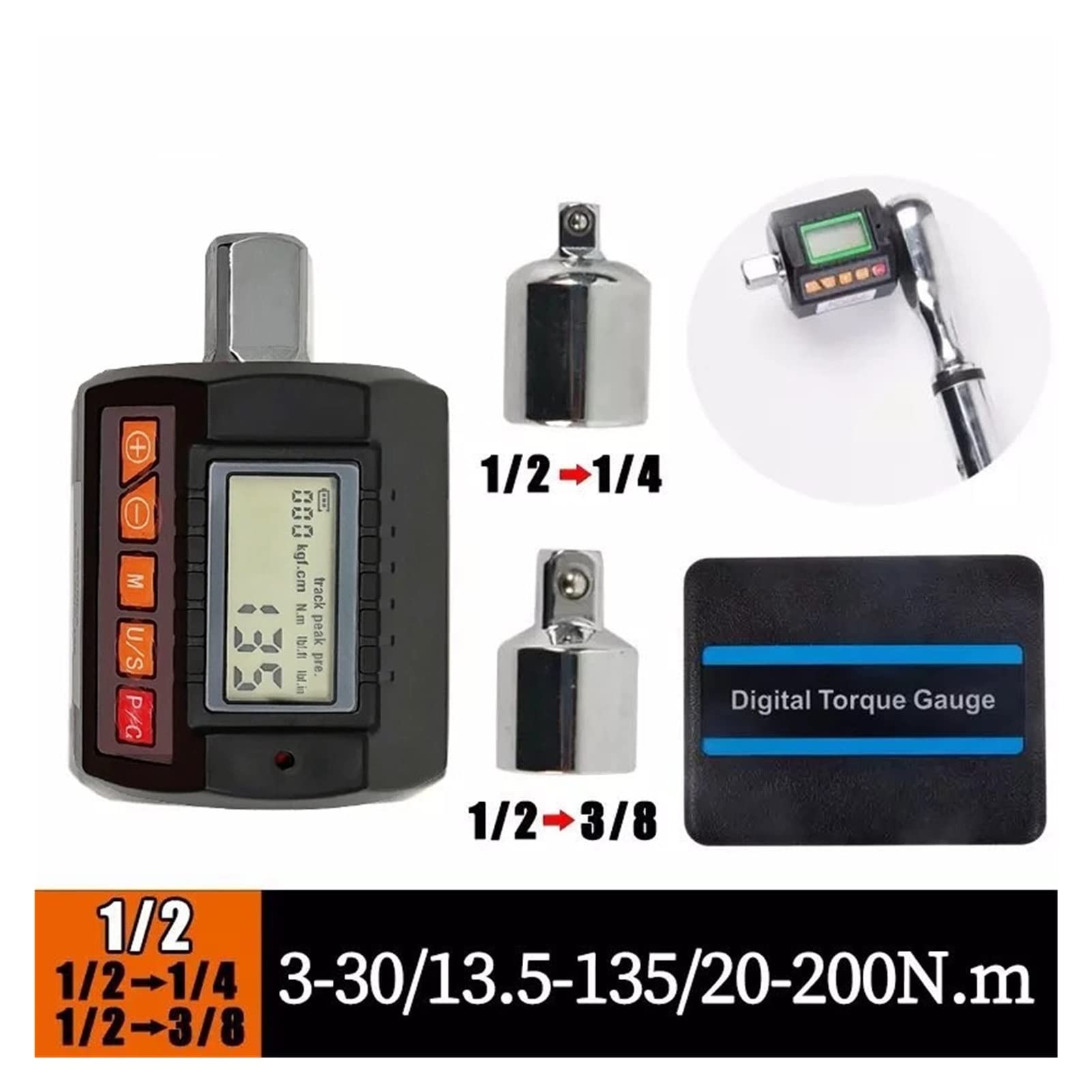 Klucze dynamometryczne Cyfrowy miernik moment obrotowy Mecer Mecesor Tester Tester Tester Kluczki Tabela adaptera do napraw samochodowych, rowerowych i ogólnych (Size : 3-30Nm)