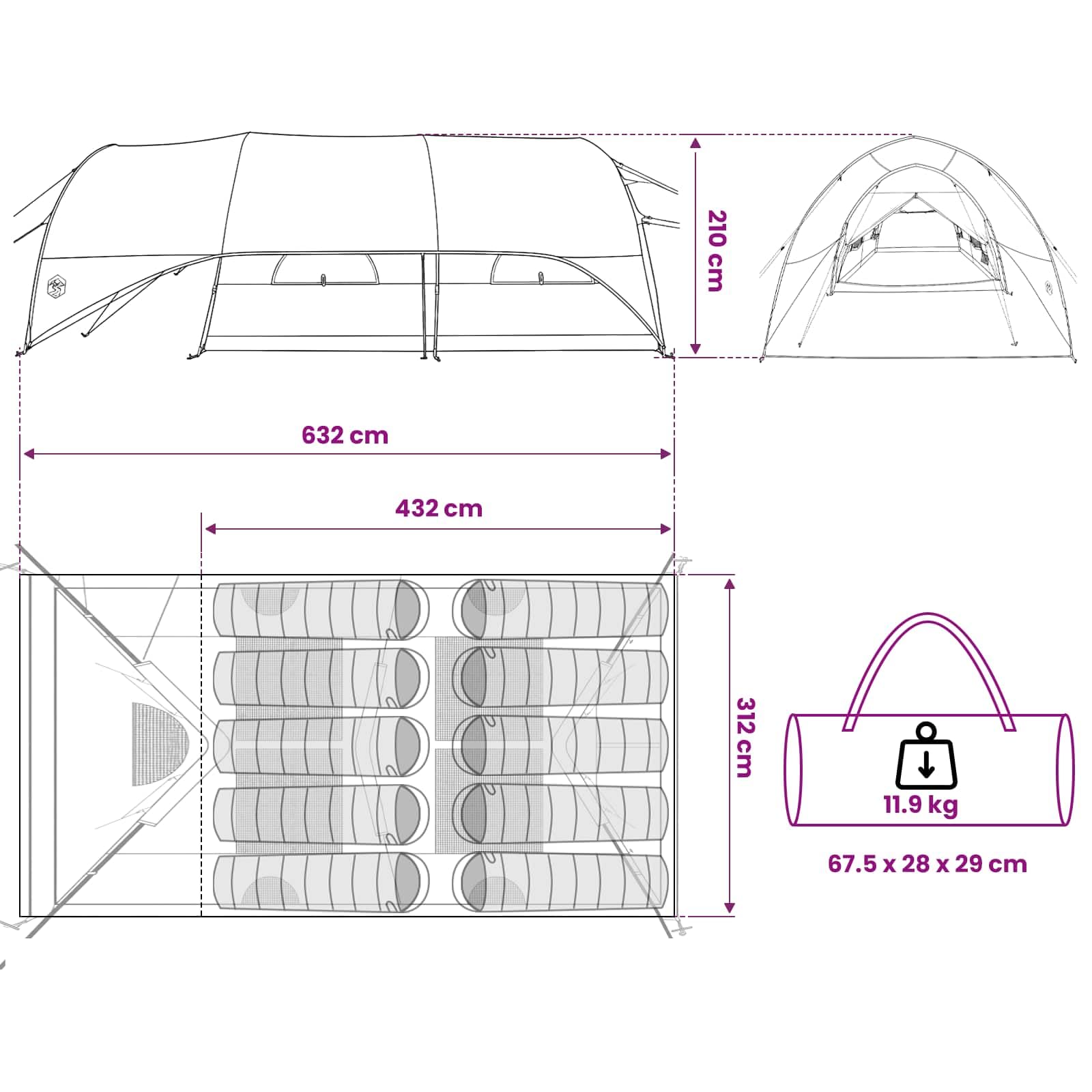 vidaXL Tenda a tunnel con parapioggia impermeabile per campeggio all'aperto