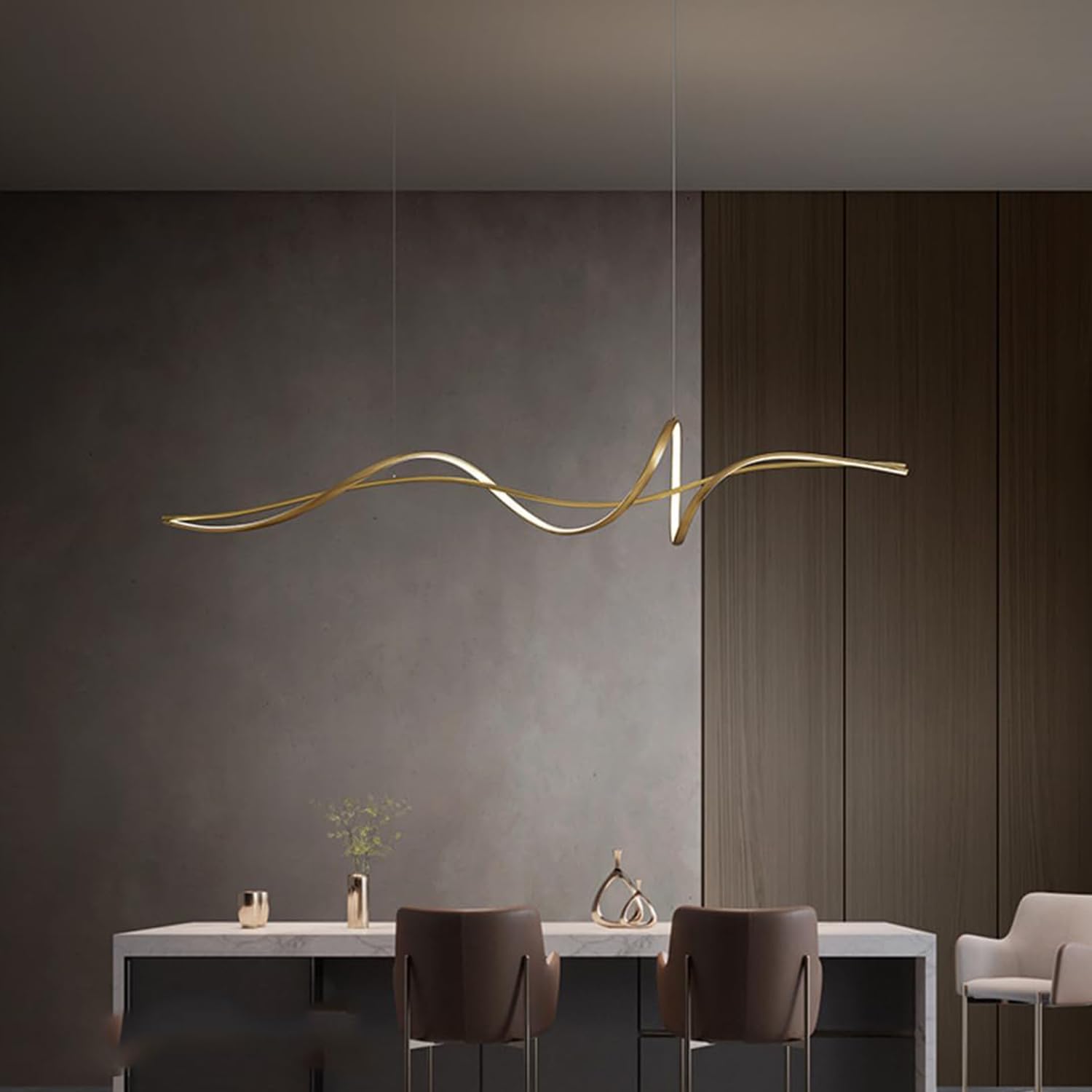 LED Dimmable Pendant Lamp Dining Table Modern Pendant Lamp Spiral Design Pendant Lamp Dining Table Lamp with Remote Control Dining Room Lamp for Living Room Kitchen Office Pendant Lamp (Gold, L100cm)