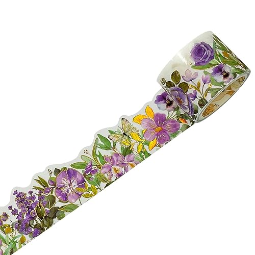 allydrew Cinta washi de lámina dorada metálica floral paisaje, 1.181 in x 9.8 ft, violetas dulces