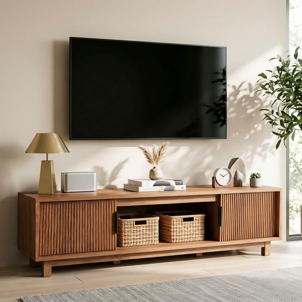 View 1 of **Parts Only** Alpen 70" Mid Century Modern Walnut TV Stand