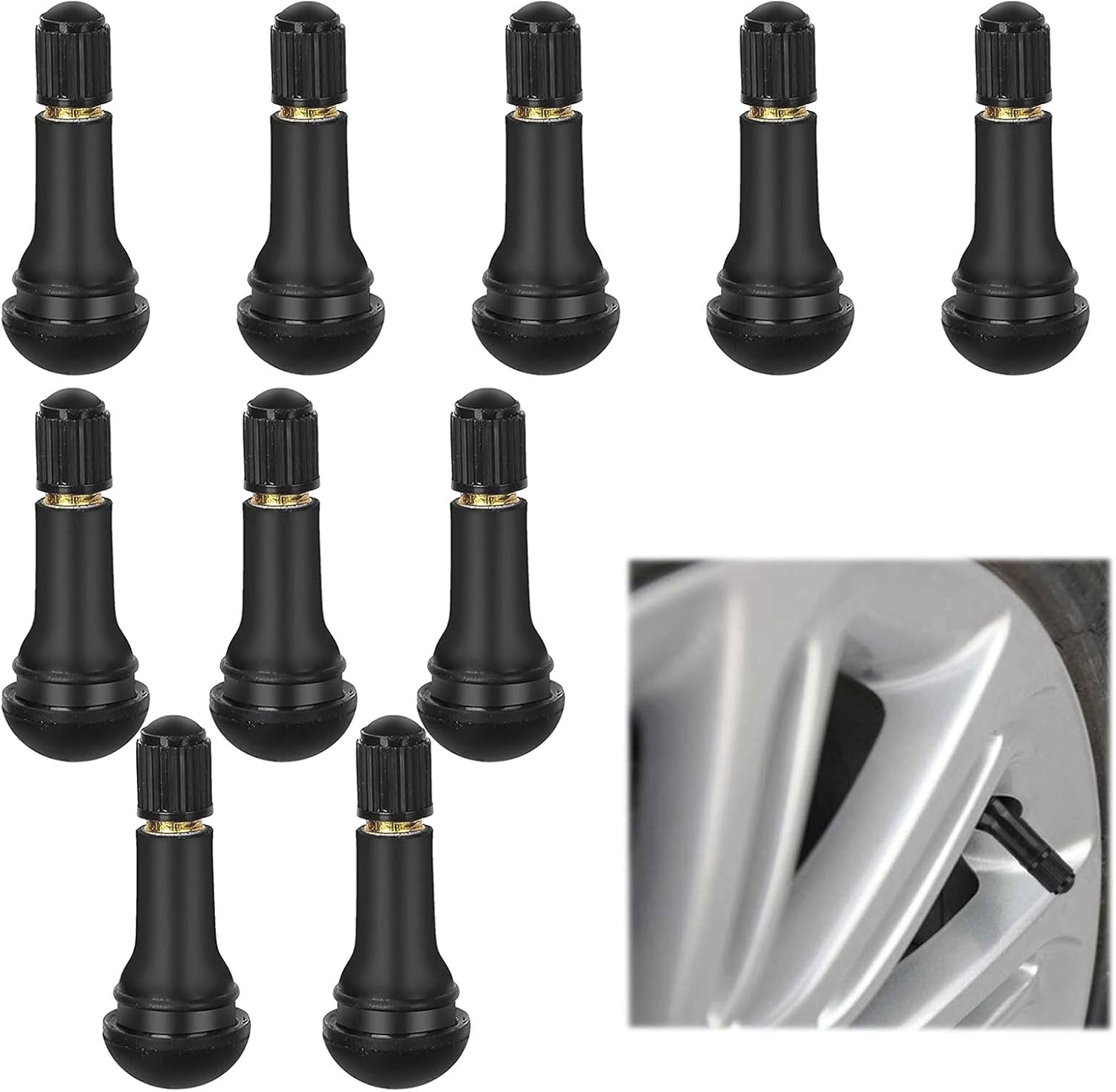 Car Tyre Valve,10PCS Rubber Tyre Valve,Tubeless Snapon Valve Stem Car
