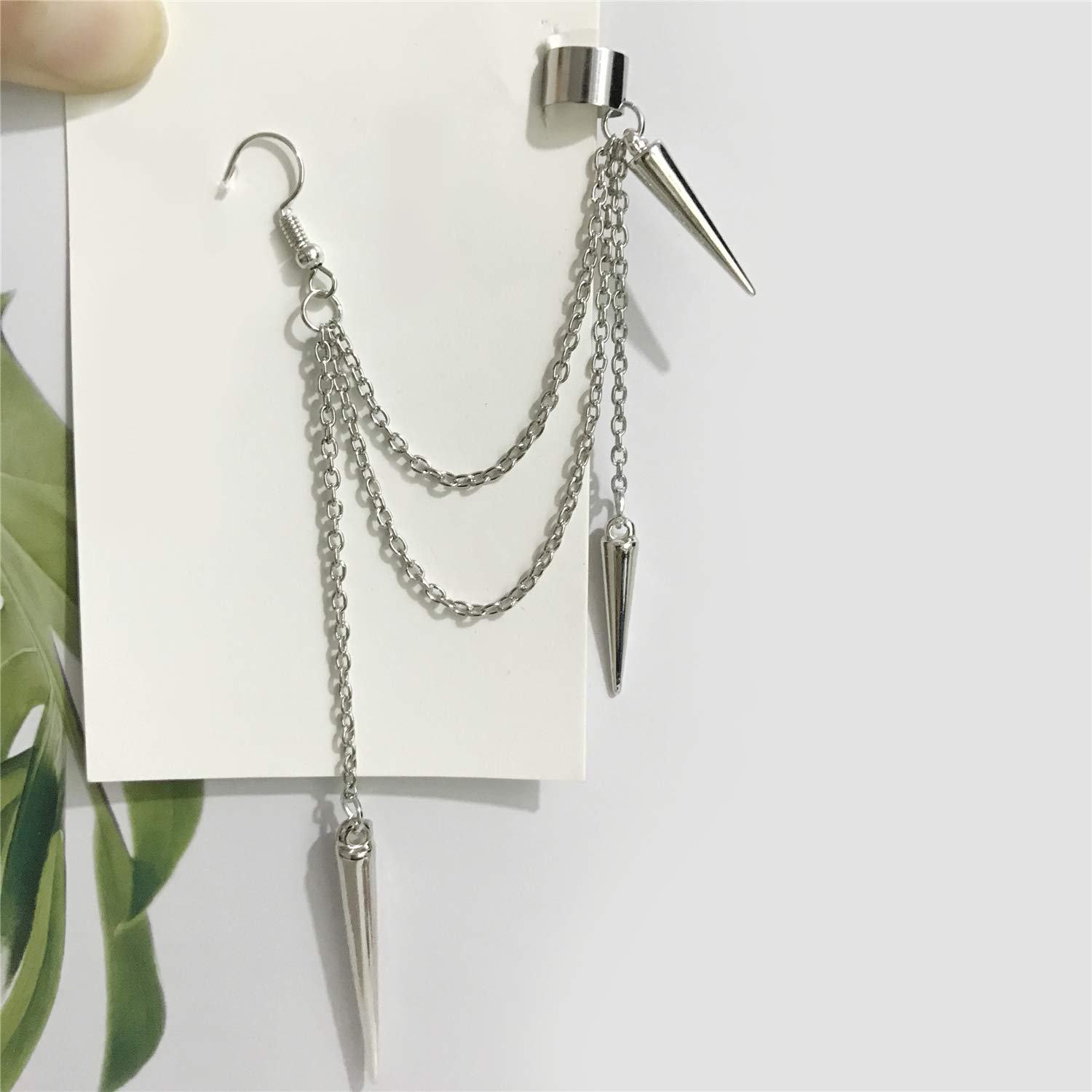 Aretes de cadena larga con borla larga estilo punk negro 316L, estilo vintage, steampunk, engranaje, clavos, trepadores, colgantes, para hombres y mujeres, unisex, Metal, N/P 8