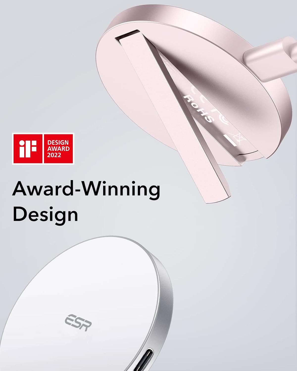 ESR HaloLock Kickstand Wireless Charger, MagSafe-Compatible Charger for iPhone 14/14 Plus/14 Pro/14 Pro Max and 13/12 Series, with 5 ft (1.5 m) Removable Cable, Adapter Not Included, Pink