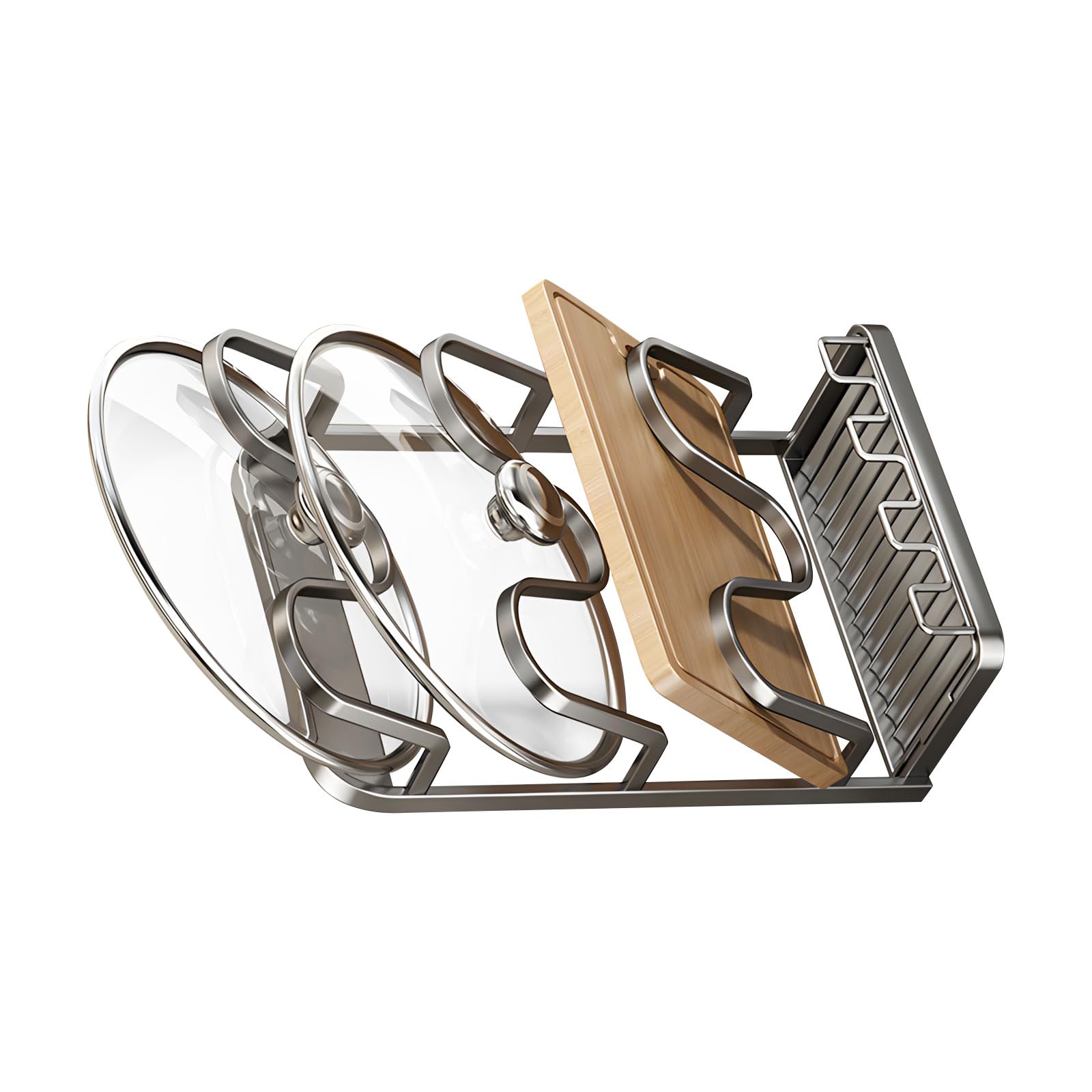 Msioytog Vertical Rack for 3 Pots Lids and Cooking Utensils Space Saving Portable Space Saving Container Lid Rack