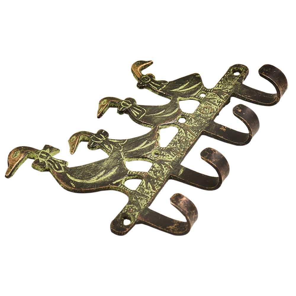 IndianShelf 1 Pack Key Holder Mother Baby Geese Vintage Brass Decorative Wall Hooks for Hanging Unique Coat Rack Wall Mount Antique Towel Hangers Antique