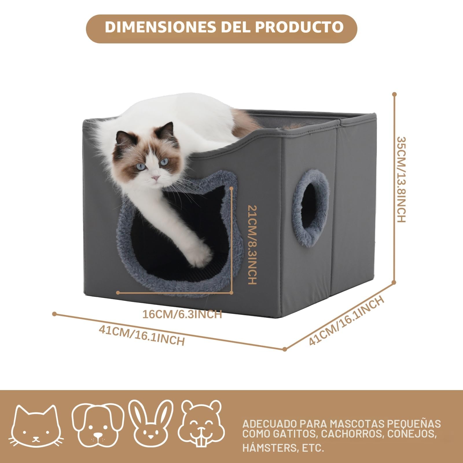 Casa para Gatos, Doble Capa, Plegable, con árbol rascador para Gatos, Material Resistente a los arañazos, Lavable, Cama para Gatos Interior, 41 x 41 x 35 cm