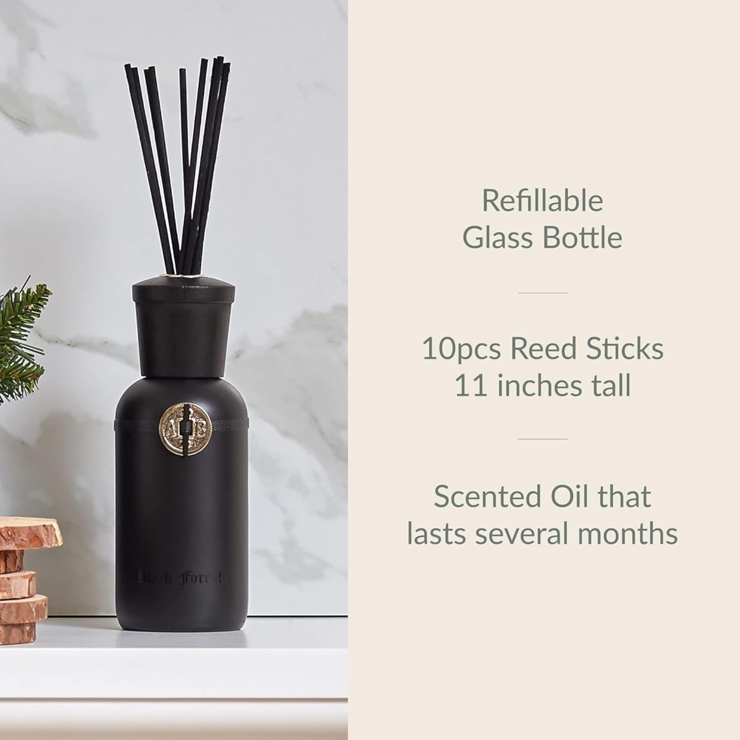 Archipelago Botanicals Black Forest Reed Diffuser, Home Fragrance Reed Diffuser, Includes Fragrance Oil, Decorative Wooden Cap & 10 Diffuser Reeds, Perfect for Home, Office or Gift, 7.85 fl oz - Image 4