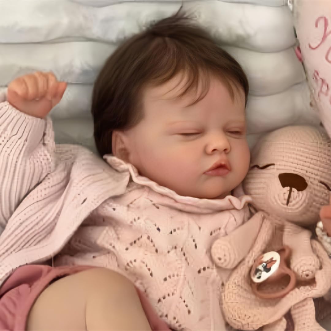 Reborn Muñeca realista para niña, 45,7 cm, hecha a mano, cuerpo de tela suave, parece un bebé real (niña con ojos cerrados)