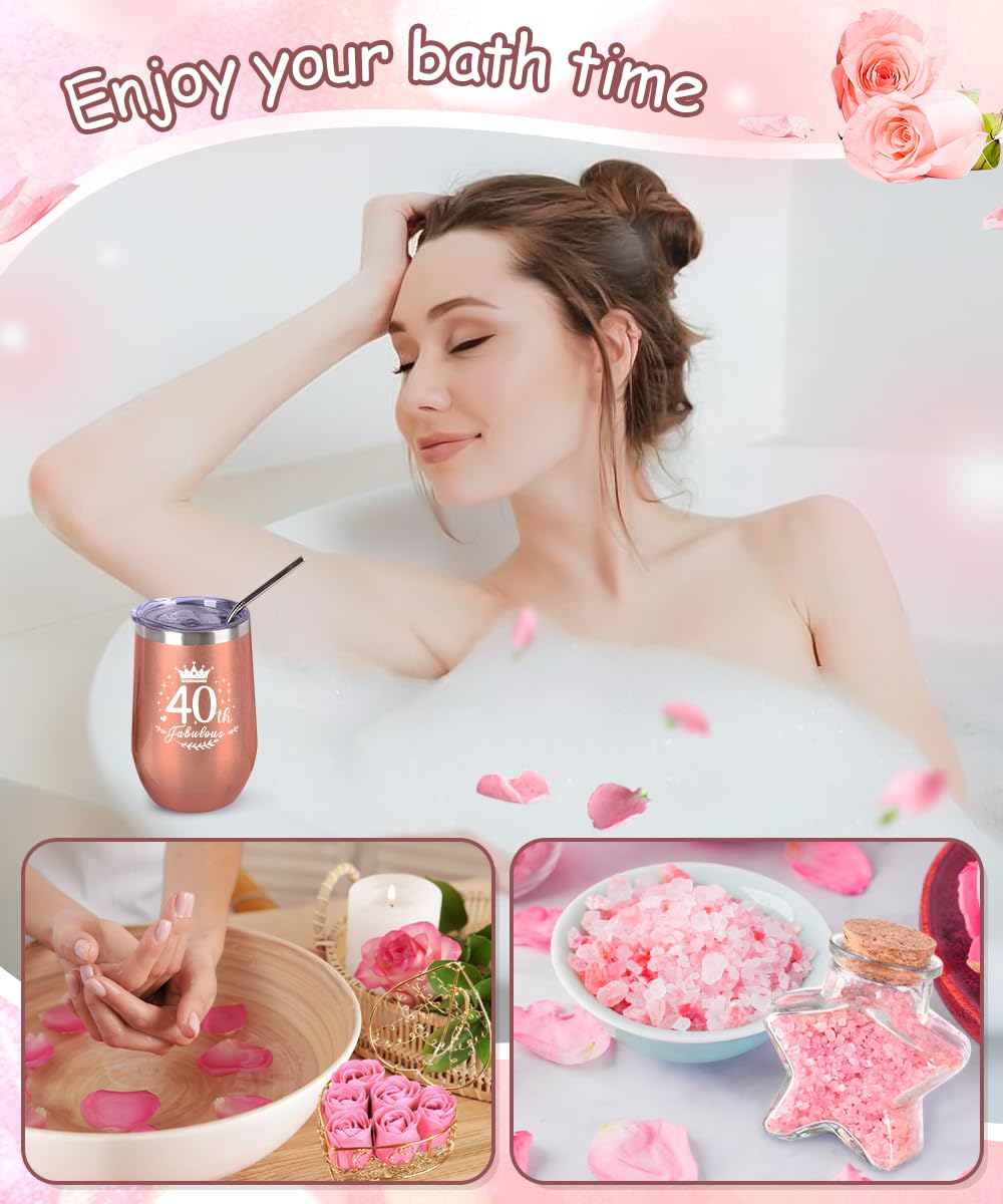 Regalo Compleanno Donna 40 Anni, Bicchiere Termico da 470ml e Candela Profumata, Set Regalo Originale per Mamma, Sorella e Amiche, Idee Divertenti per il 40° Compleanno