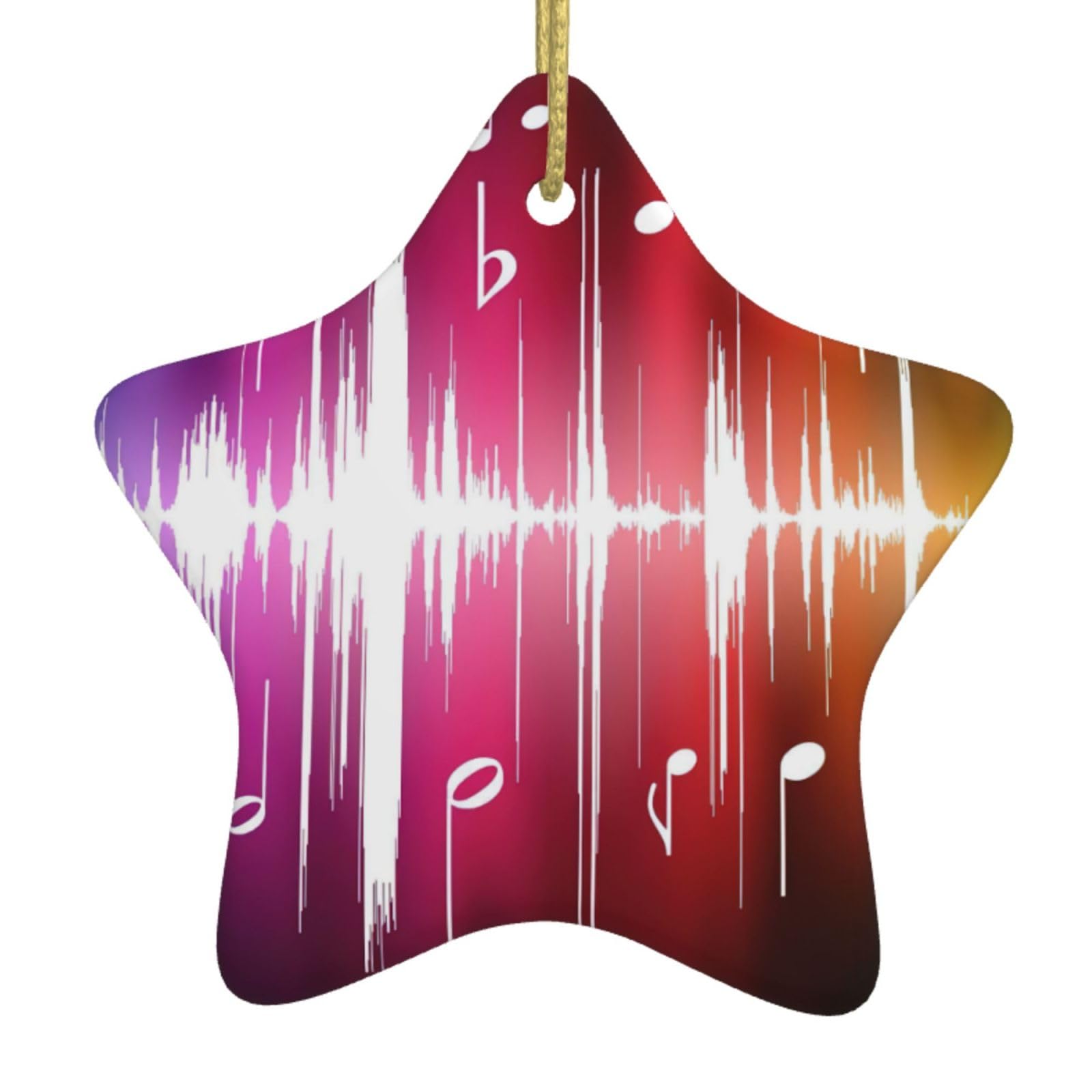 Nbtghga White Musics Print Christmas Ornaments, Ceramic Hanging Ornament, Round Shape Decorations