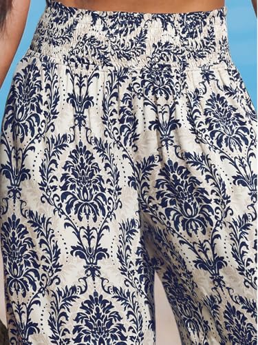 CUPSHE Womens Wide Leg Pants Elastic High Waisted Beach Trousers Cotton Linen Summer Palazzo4