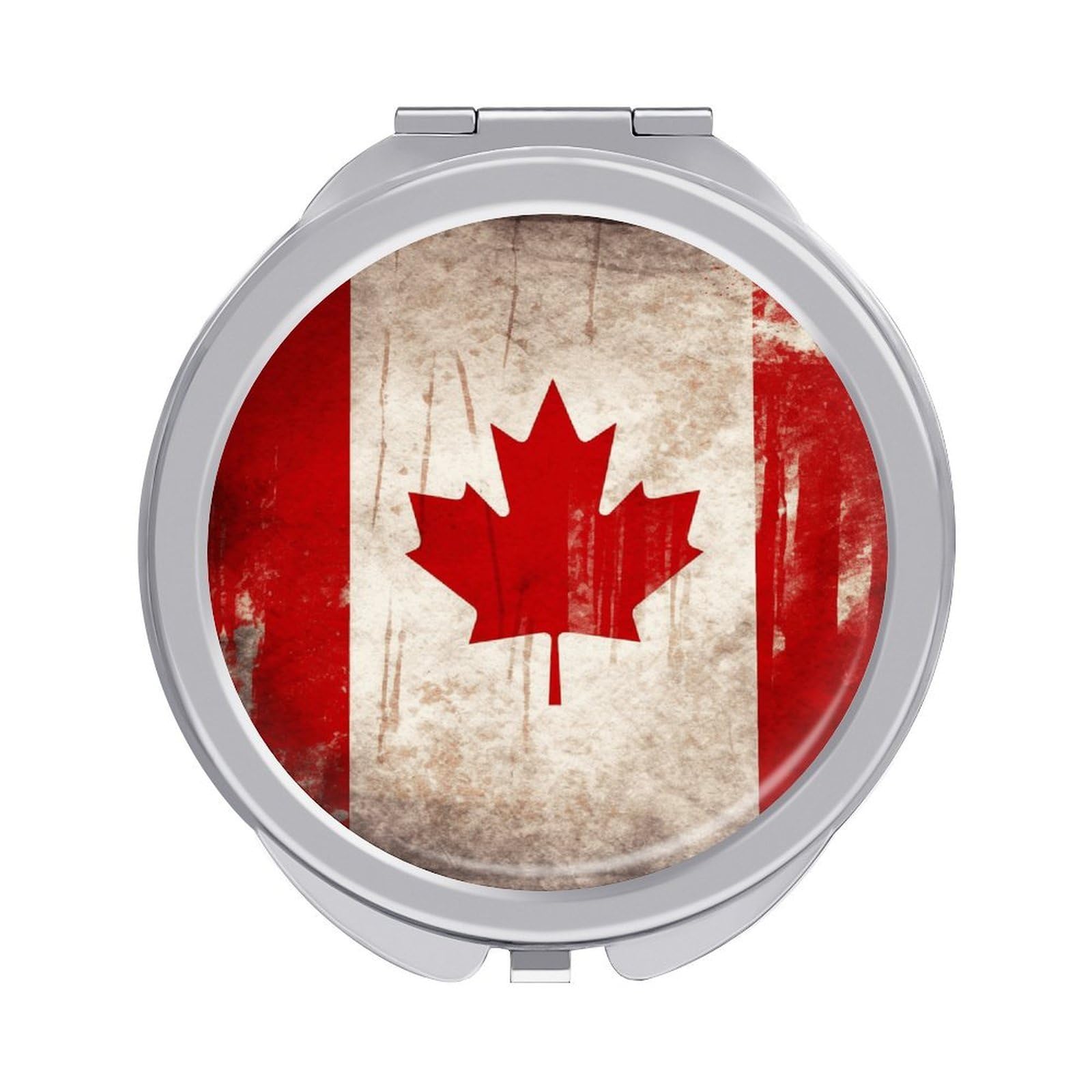 VstaDank Retro Canada Flag Travel Makeup Mirrors Exquisite Double-Sided 2X/1X Magnifying Folding Pocket Mirror Portable Round Handheld Mirror Mini Compact Mirrors for Outdoor Home