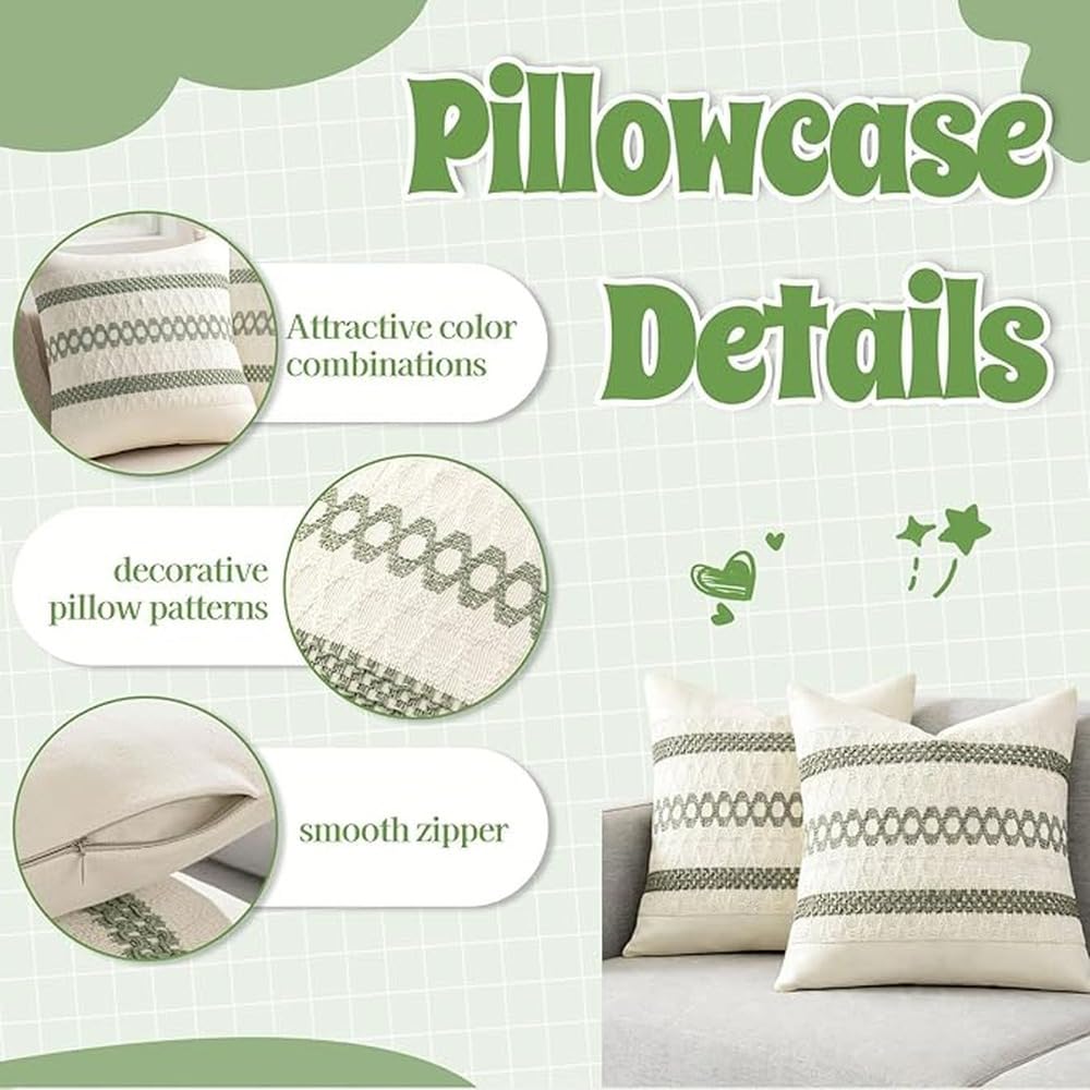 Eleganti fodere per cuscini verdi e bianche,verde 45 * 45 cm | verde salvia per il letto, splendida aggiunta a qualsiasi camera da letto