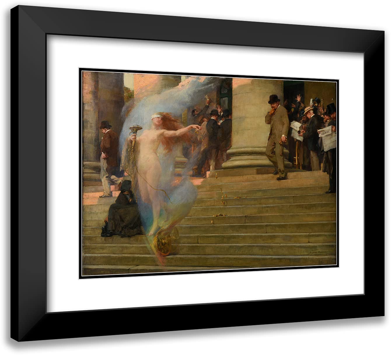 ArtDirect Albert Pierre-René Maignan 24x18 Black Modern Frame and Double Matted Museum Art Print Titled - Fortune Passes (1895)