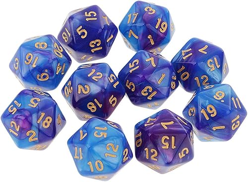 10 dados poliédricos D20, 0.787 in, acrílico de 20 caras para juegos de mesa RPG, MTG, DND, juegos de mesa (azul morado)