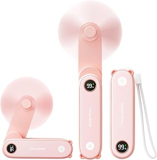 SWEETFULL Portable Handheld Mini Fan with LED Display, 3-in-1 Personal Foldable USB Rechargeable Hand Held Fan & Flashlight for Travel, Lash Eyelash, Cute Small Pocket for Women, Girls
