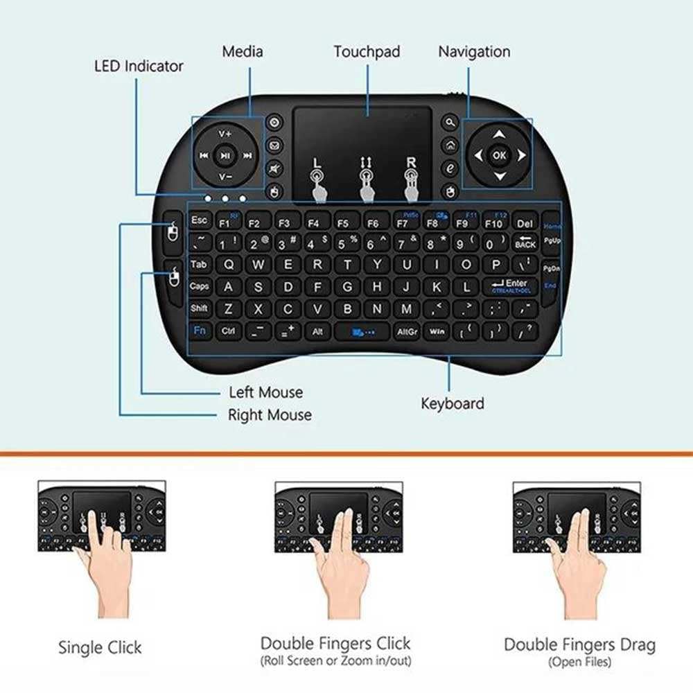 AJUK Wireless Mini Keyboard with Touchpad and LED Backlight - 3-in-1 Multifunction Remote Control for PC, Android TV, Gaming Consoles 3