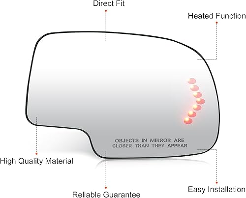 Miniatura 6 de Espejo de repuesto para coche izquierdo y pasajero derecho compatible con Chevrolet Silverado Suburban Tahoe GMC Sierra Yukon 2003-2006, vidrio