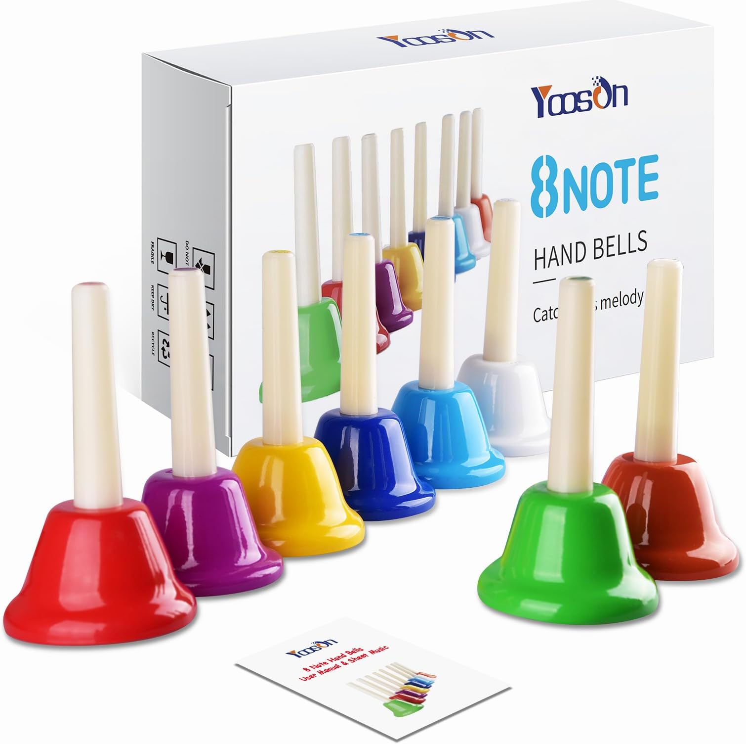 Hand Bells Set, Colorful Percussion 8 Note Diatonic Metal Hand Bell Kit for Toddler, Kid, Adults, Used for Festival, Musical Teaching, Church Chorus, Wedding, Family Party (Hand Bells)