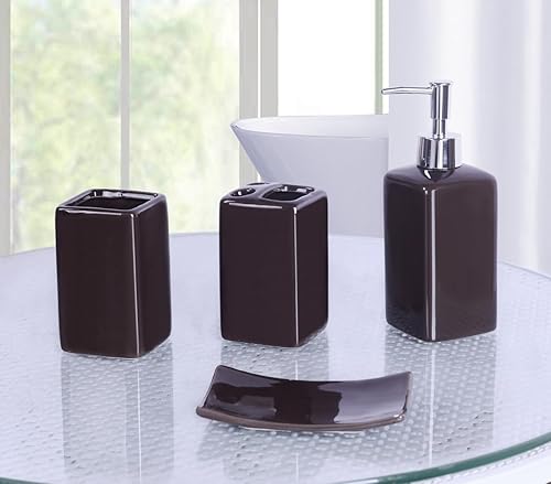 Miniatura 3 de Juego completo de accesorios de baño de 19 piezas con alfombras de baño antideslizantes, cortina de ducha y ganchos. (Zen #2 marrón)