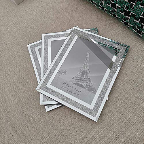 Meetart Sparkle Crystal Silver Glitter Mirror Glass Photo Frame For Photo Size 5X7 Pack Of 3 Piece #TOP4