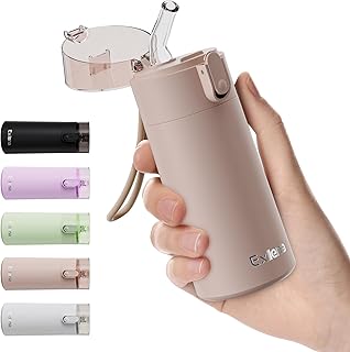 Exllena Trinkflasche Klein 150ml mit Strohhalm aus Edelstahl, Einhand-Bedienung, 100% Auslaufsicher, Ultra-Kompakt – Ideal für Outdoor, Büro