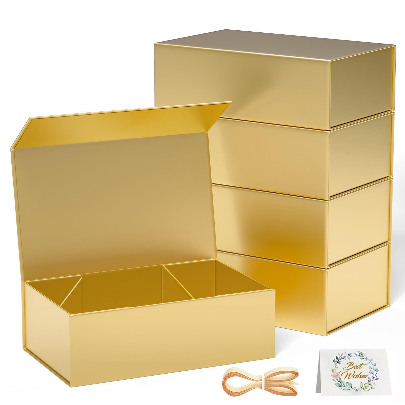 RYDDOY 5 Pack Gold Gift Box, 12x6x4'' Gift box for Presents with Lids Magnetic Closure Rectangle Collapsible for Bridesmaid Proposal Box, Wedding, Christmas, Halloween, Birthday Gift Packging — image 1