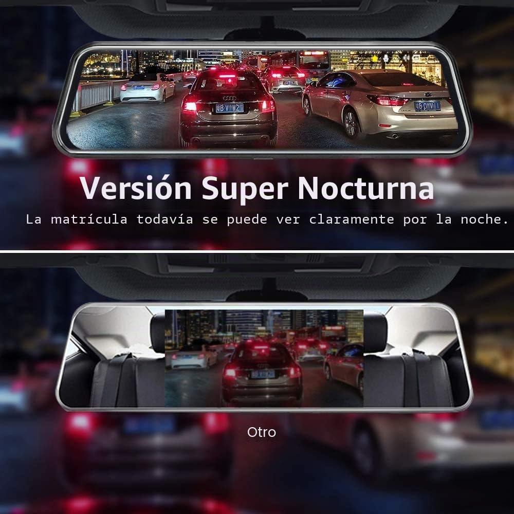 Cámara de salpicadero con espejo de 10 pulgadas, visión nocturna 1080P FHD, pantalla táctil completa, cámara de respaldo para coches, grabación en bucle, medios de transmisión, gran angular de 170°