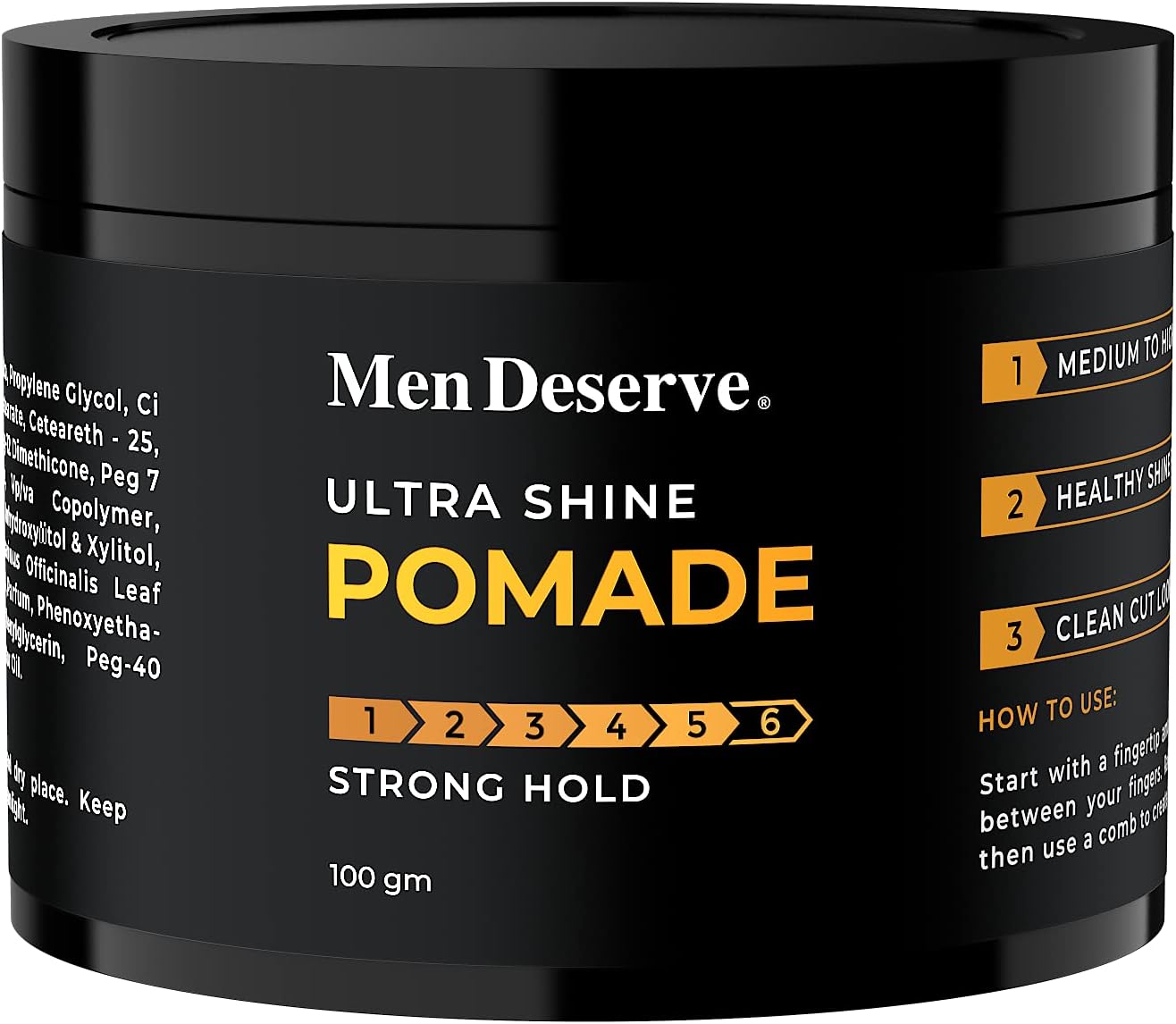 Hair Pomade for Men (100g) | Strong Hold and Wet Look | Paraben, Sulphate, and Petroleum Jelly Free | Enriched with Rosemary Leaf Extract and Vitamin E Oil | Water Based