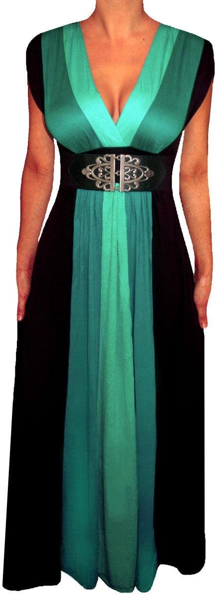 Funfash Plus Size Women Black Green Slimming Empire Waist Maxi Dress