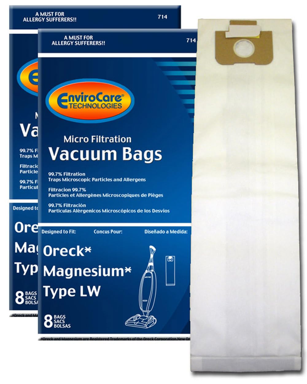 Sacs aspirateur Oreck Style LW Envirocare Lw100 blanc pour filtration des allergènes
