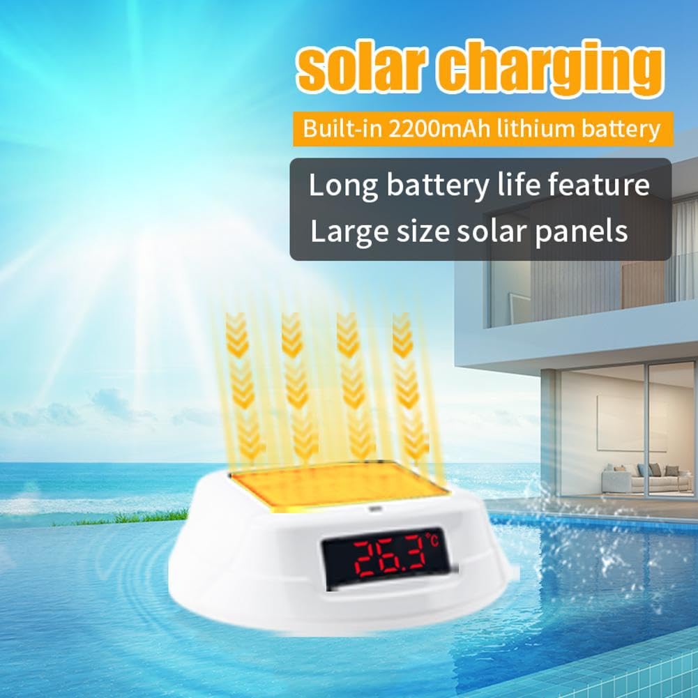 Termómetro Digital Flotante para Piscina, Fácil de Leer, con Panel Solar y Pantalla LED, Resistente Al Agua IP68 y Luz RGB, para Piscina.
