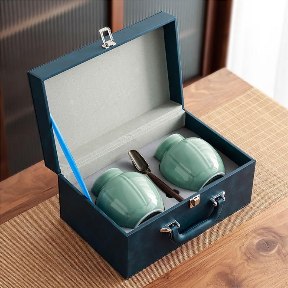 XYNSNDB Teedose für losen Tee, Vorratsbehälter, Glas, versiegelte Keramik-Vorratsdose mit Teelöffel, Tee-Set, Doppelglas, Geschenkbox-Set, leeres Glas, Teedose (B)