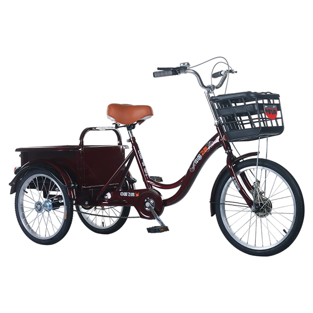 Leisure And Light Mobility Bicycles for The Elderly Pedal Human-Powered Bicycles Three-Wheeled Bicycles Manned/Carried Dual-Purpose,Red,standard
