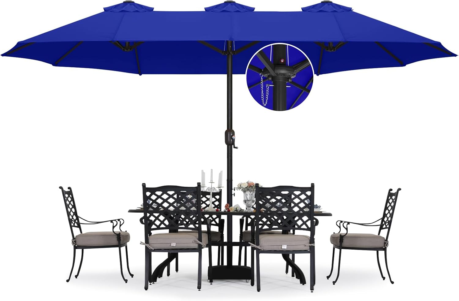 ABCCANOPY 15FT x 8.8FT Double-Sided Rectangle Patio Umbrella with Windproof Base - Ideal for Poolside, Backyard Shade (Blue)