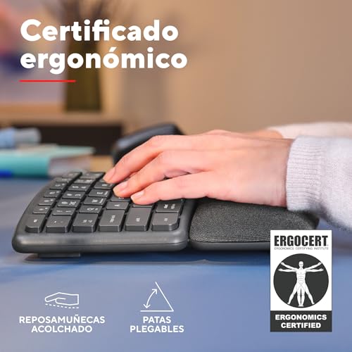 Trust Arvia Teclado Ergonómico Inalámbrico QWERTY Español, Negro | Dividido con Reposamanos, Silencioso, Multidispositivo, Bluetooth + 2.4GHz, PC Ordenador Portátil Mac 6