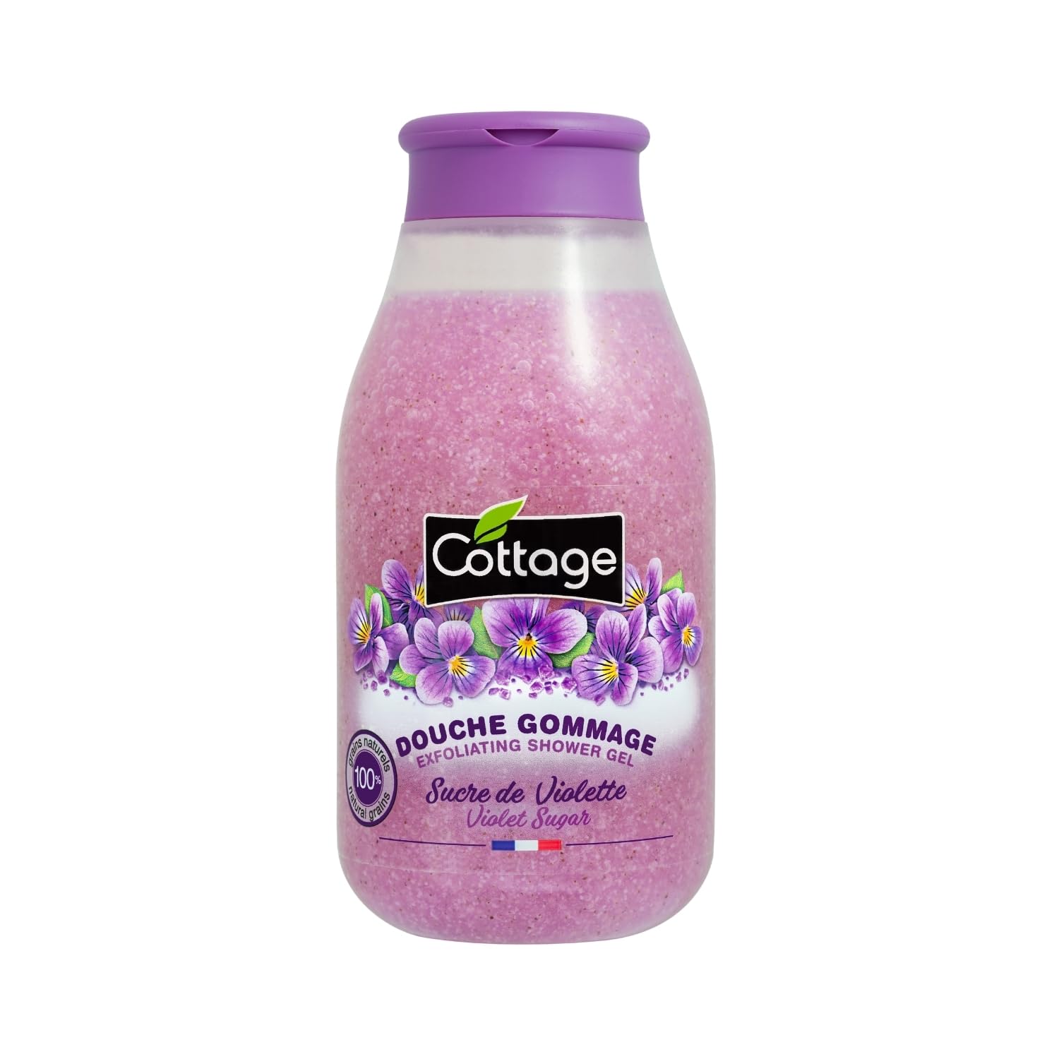 Cottage Natural Exfoliating Body Scrub Shower Gel with Violet Sugar Fragrance to Remove Dead Skin Cells | Gently Exfoliates, Smoothes, & Softens the Skin| pH Neutral Body Cleanser Body Wash, 270ml