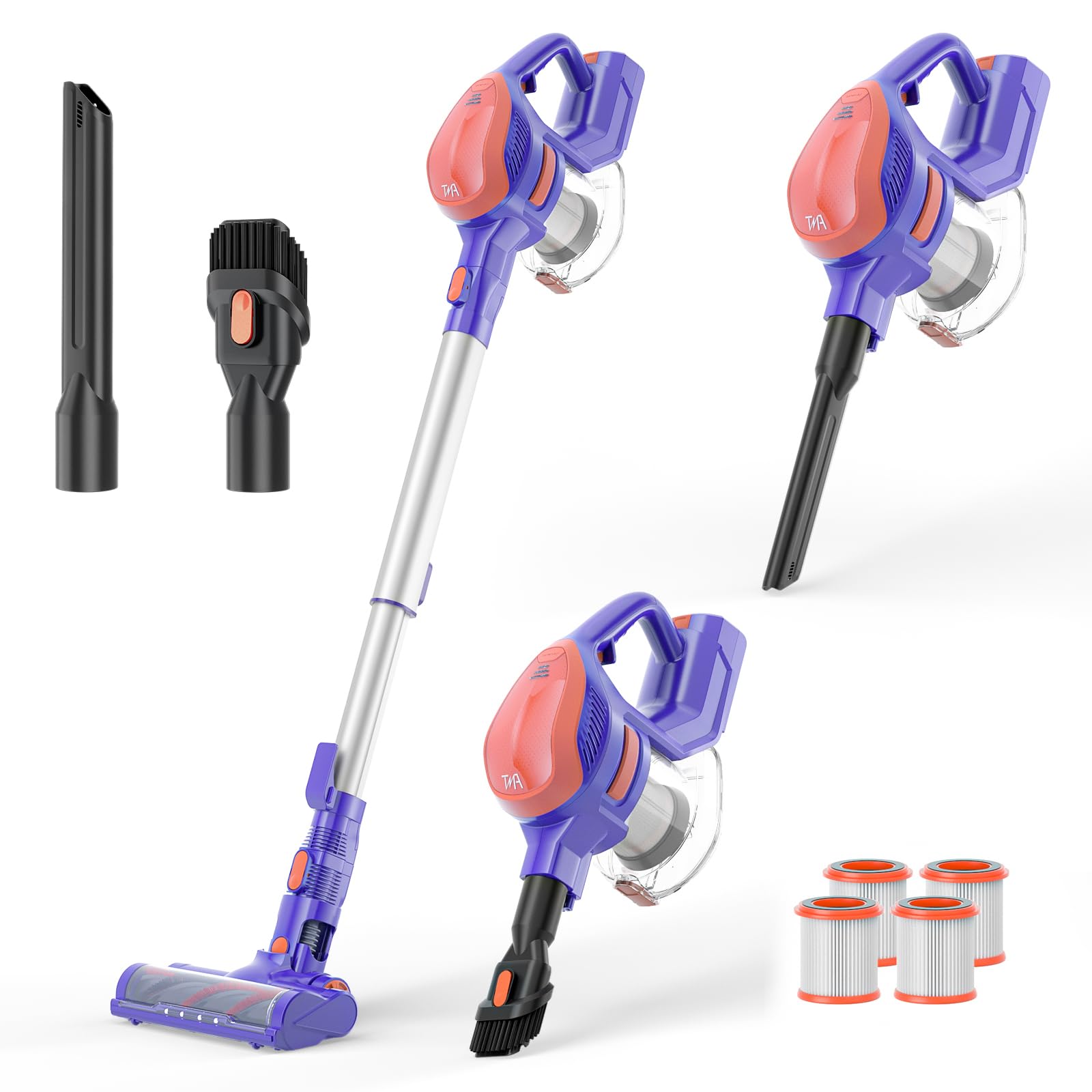 TMA Cordless Vacuum Cleaner, 6 in 1 Lightweight Stick Vacuum Cleaner with 4 Filters 8-Cell Battery&40Min Runtime, 1.3L Dust Cup&LED Floor Brush Head for Hardwood Floor/Pet Hair T151