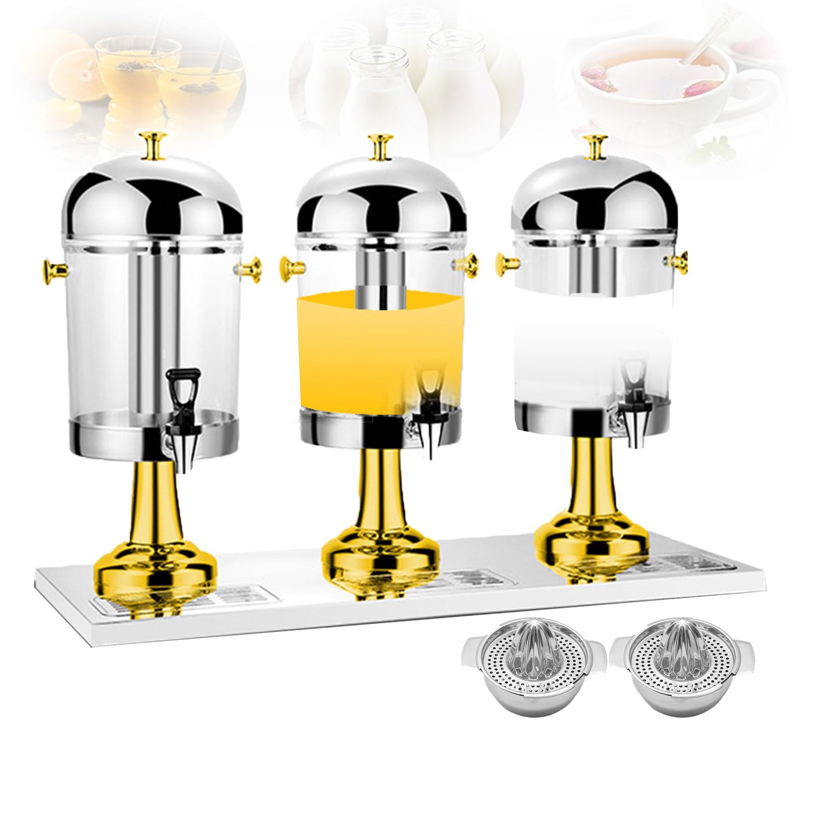MYUYEE Commercial Beverage Dispenser 24L, Chillers & Water Fountains, Stainless Steel Cold & Warm Beverage Dispenser For Soy Milk, Juice, Coffee, Flower Tea, Oils,Silver (Gold)