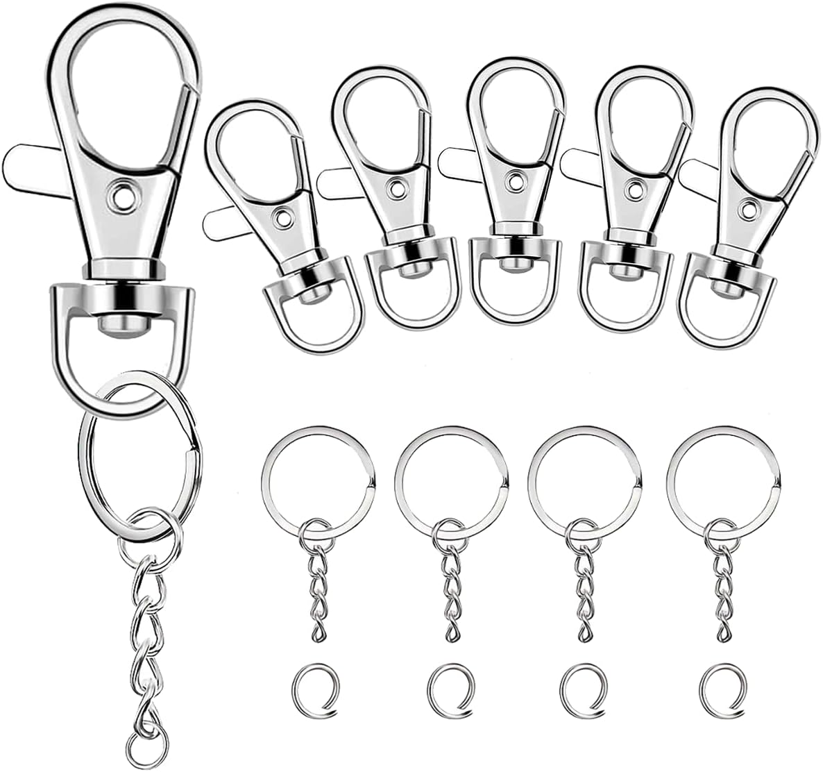100 Pcs Lanyard Snap Hooks and Key Rings with Jump Rings