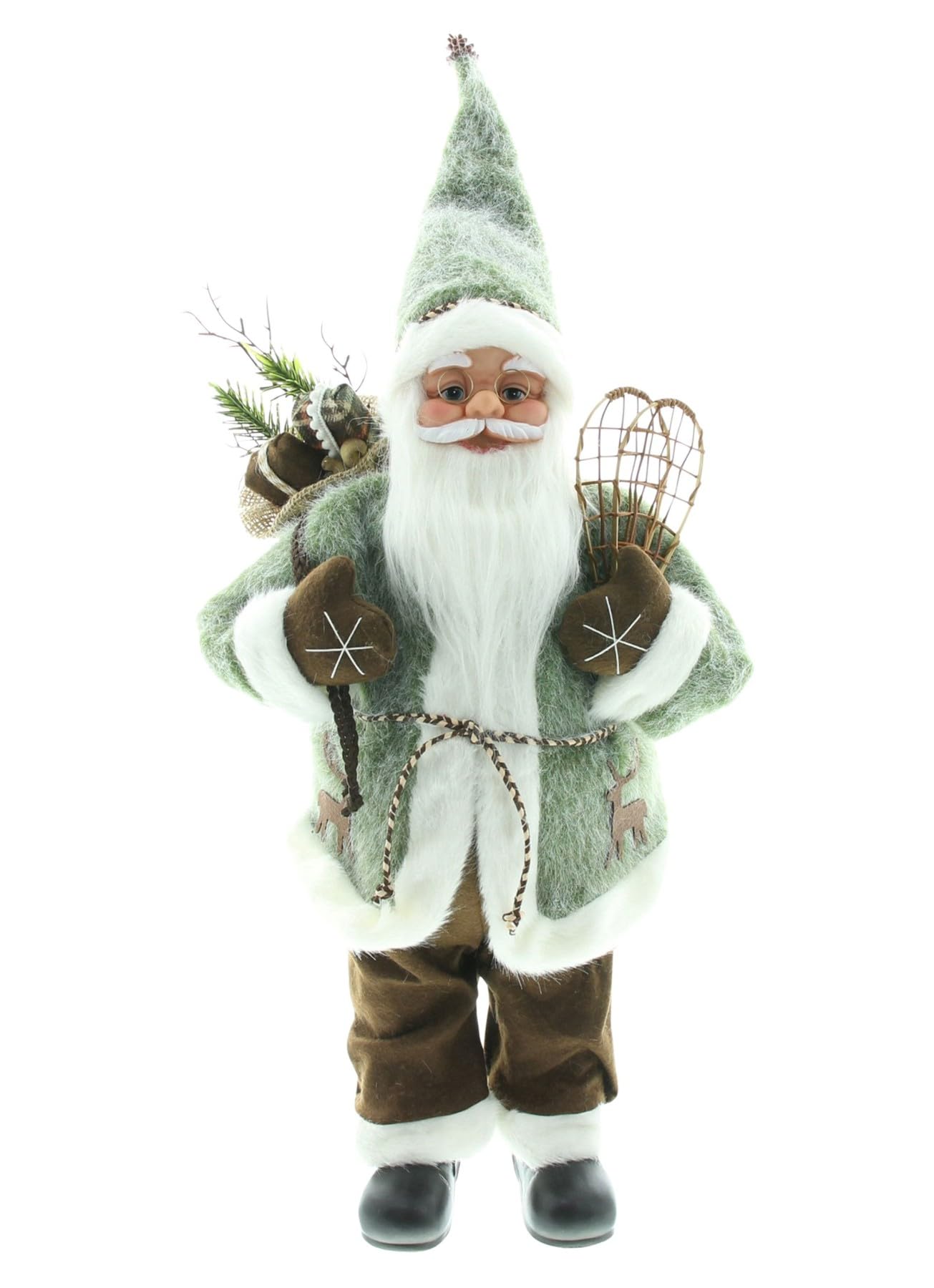 Dekoleidenschaft Figurine de Père Noël décoratif de 60 cm de haut, avec raquettes à neige et sac cadeau, figurine de Père Noël