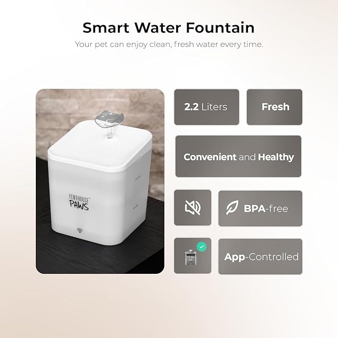 Fuente de Agua Smart para Gatos 2.2L Penthouse Paws Blanca miniatura 6