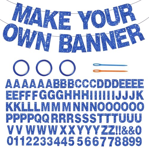 116 Custom Banners with Sparkling Letters DIY Personalized and Reusable Birthday Welcome Home Wedding Party Decoration (Royal blue)