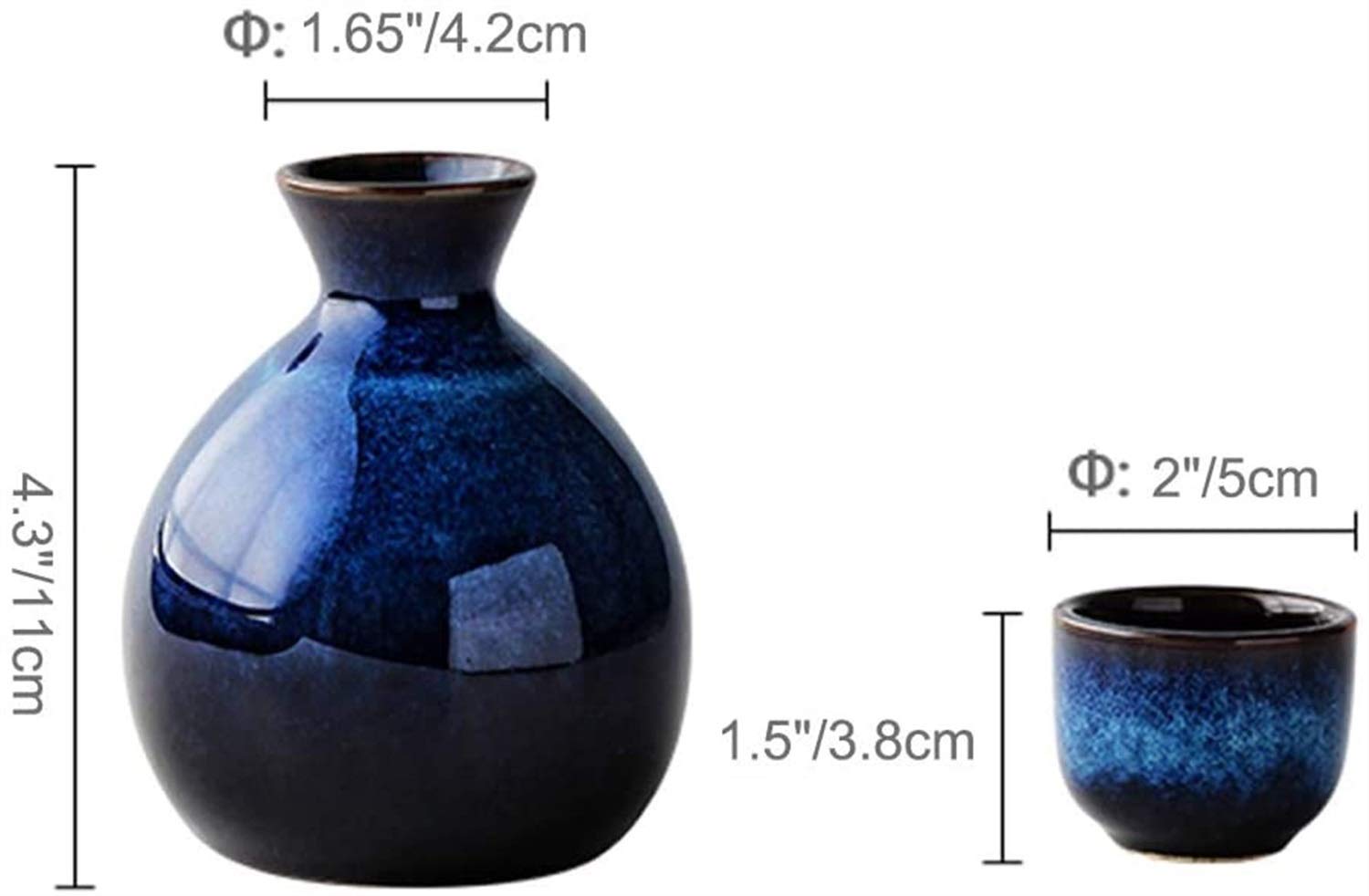 5 Pc Set japonesa Sake Copa Conjunto Azul marino taza de cerámica Crafts copas de vino, copa de vino fijado for el caliente / fría Sake servicio, for la decoración casera mejor regalo for la familia y