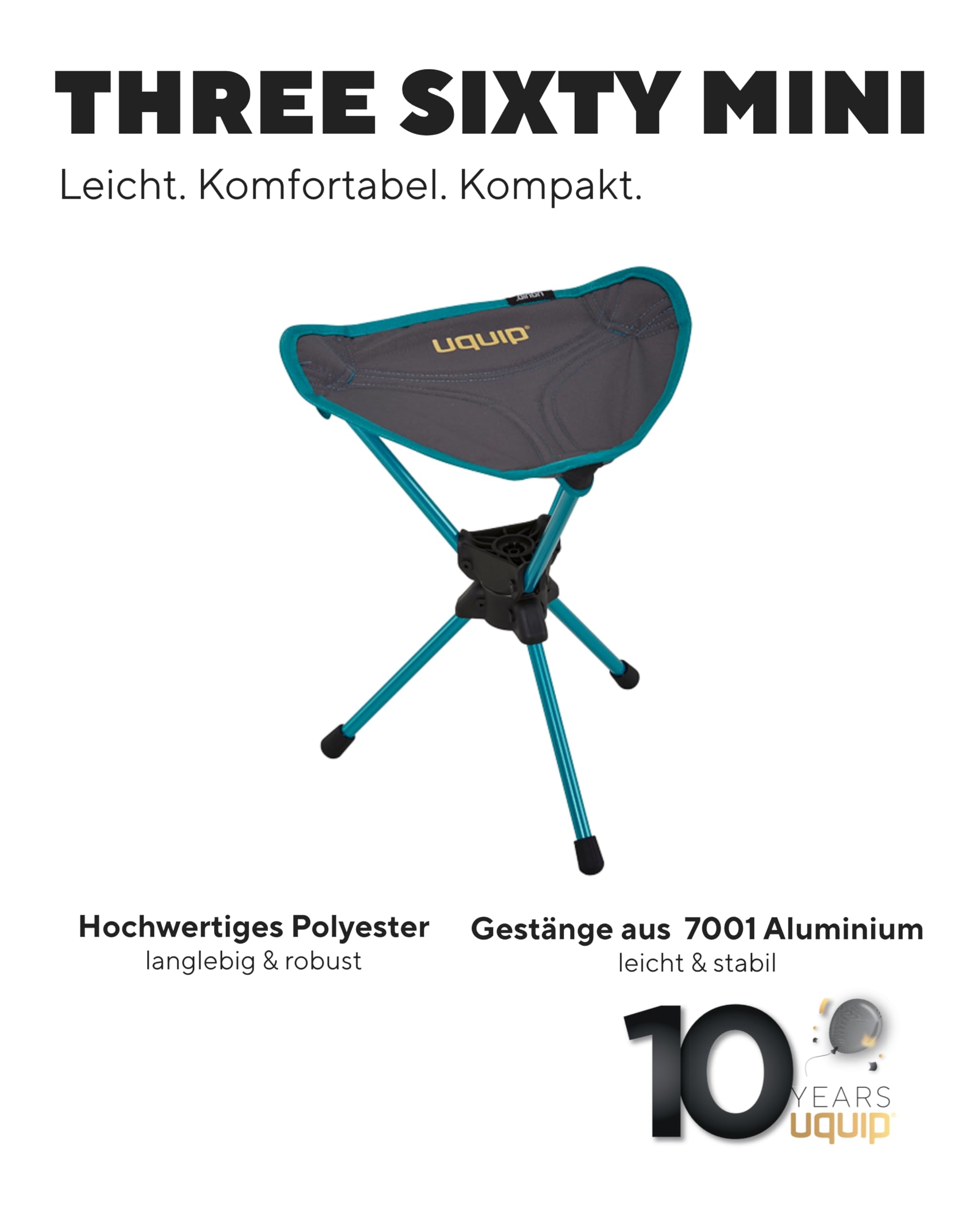Uquip Dreibeinhocker ThreeSixty Mini Faltbarer Campinghocker 130 kg Traglast 360° Drehgelenk