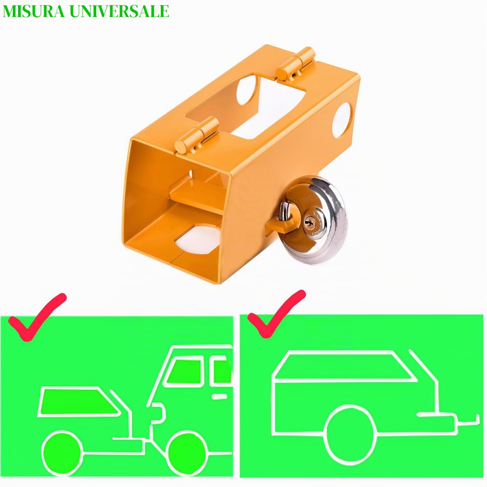 Lucchetto per Rimorchio - Antifurto Rimorchio,Serratura per Rimorchio,Antifurto Gancio Traino,Adatto per Rimorchio e Caravane(Giallo)