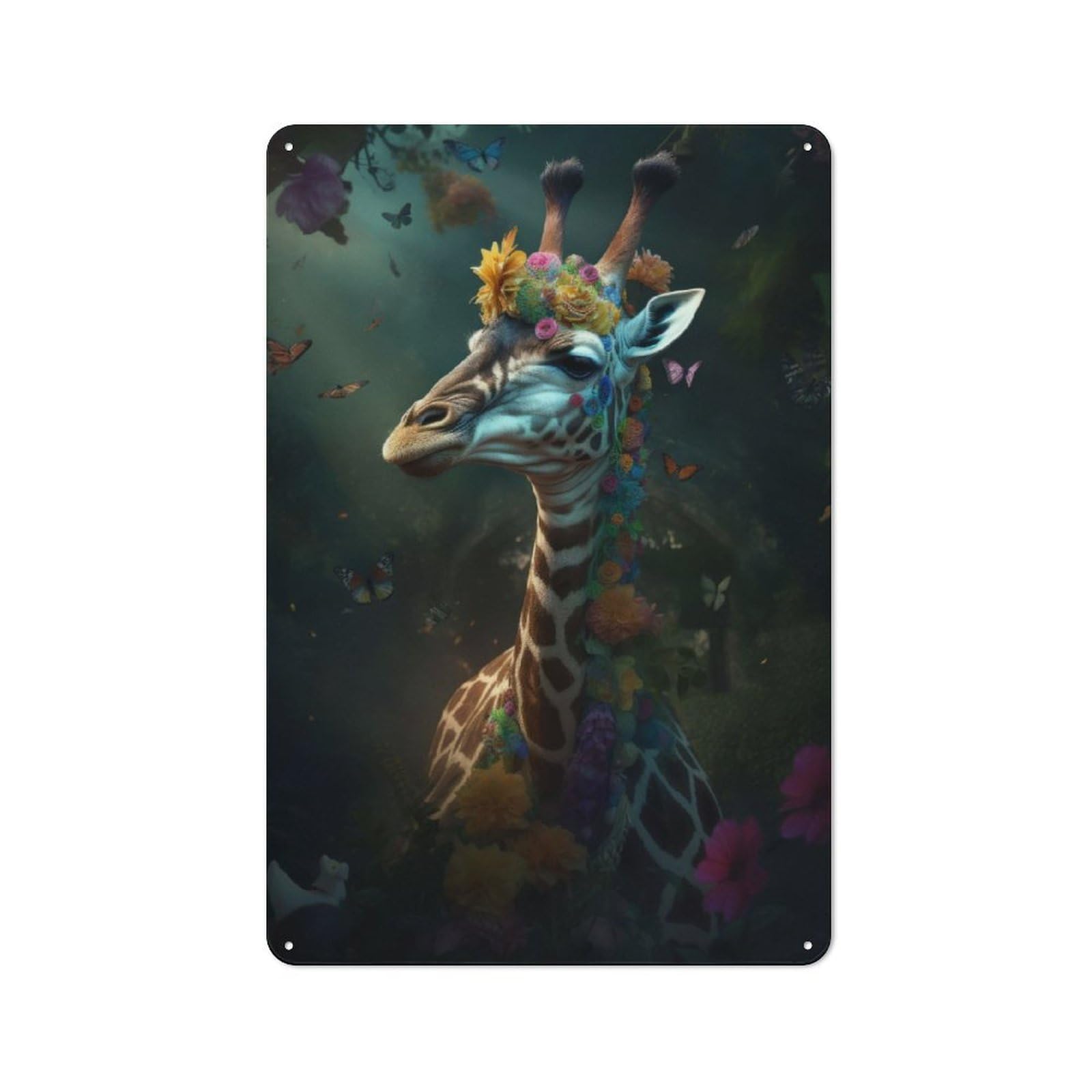 Junmoney Magical Floral Giraffe Metal Wall Sign 30X20cm Featuring For Home Bar Wall, Suited To Bar Sign Collectors