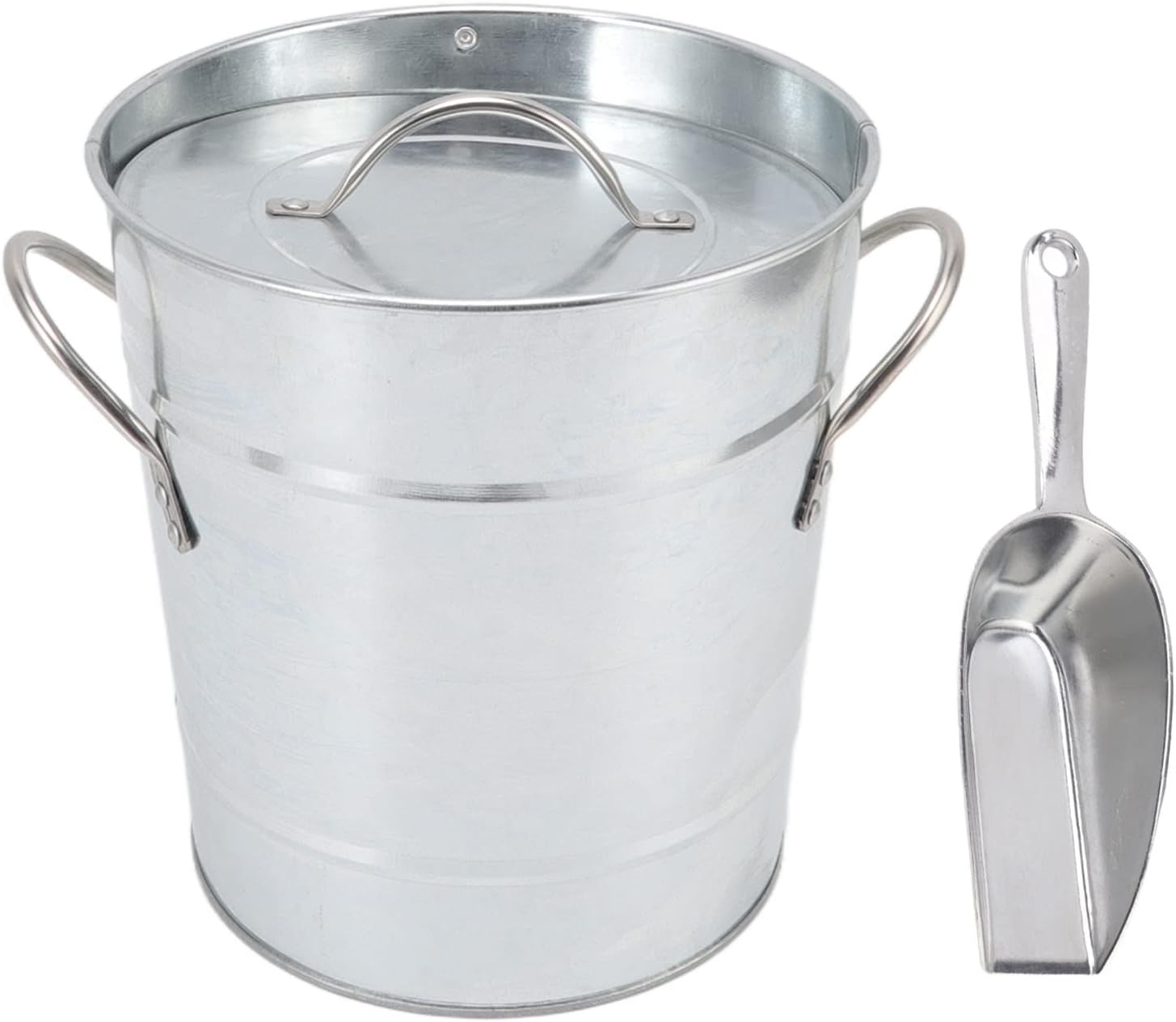 Ice Bucket, Round Galvanized Sheet Plastic Beer Chiller Bin with Handle and Safety Cover, for Bar Home Restaurant Party (Silver)